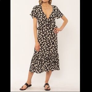 AMUSE SOCIETY Black White Floral print Midi Dress VIscose